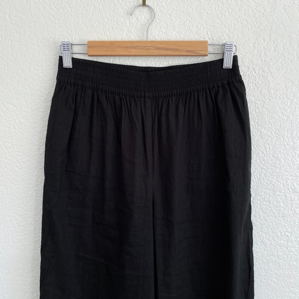 Sweaty Betty Black Stretch Wide Leg Linen Blend Pants Relaxed Fit Smocked Waist - Picture 4 of 10